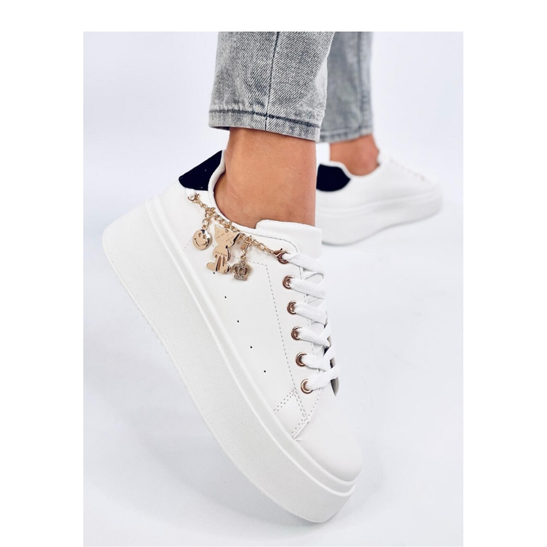 Platform sneakers with pendant Larcome WHITE/BLACK - Inello 2