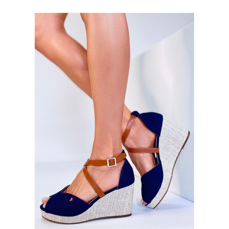 Berna Navy open toe wedge sandals - Inello 1