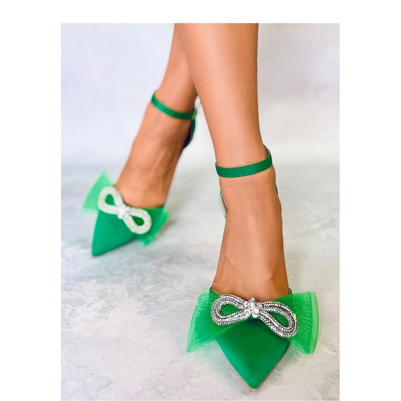 Triana Green high heels with a tulle bow - Inello 1