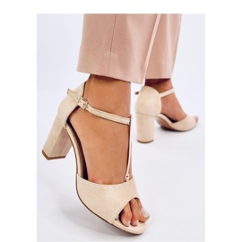 Ferdi Beige high-heeled sandals with gold decoration - Inello 1