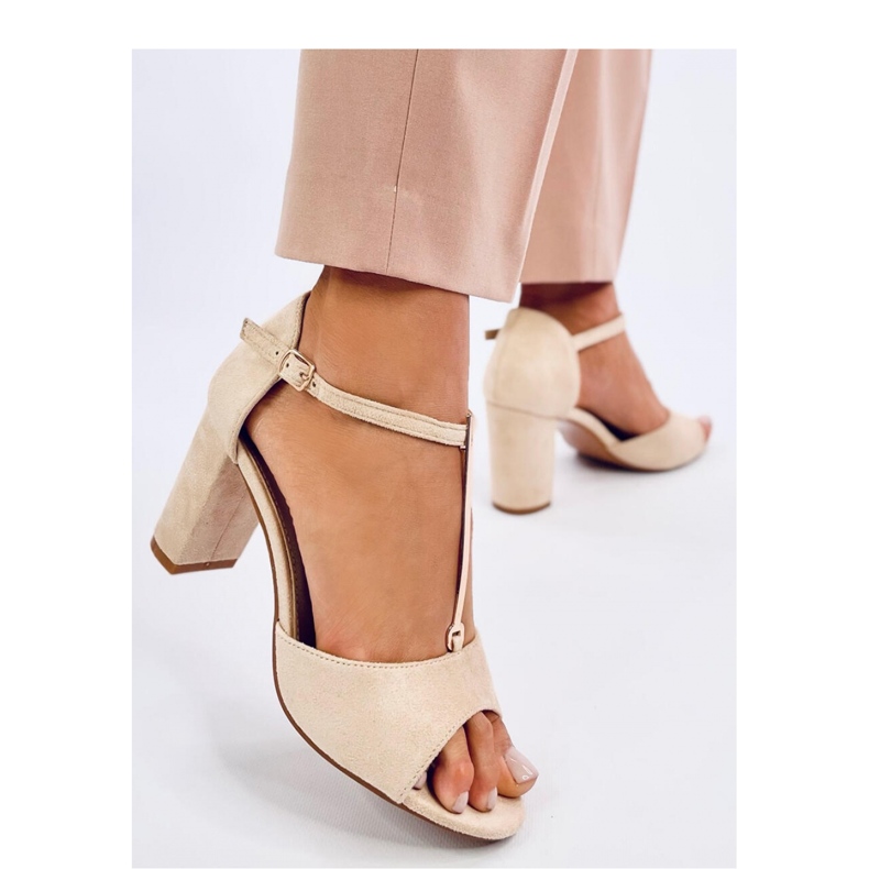 Ferdi Beige high-heeled sandals with gold decoration - Inello 1