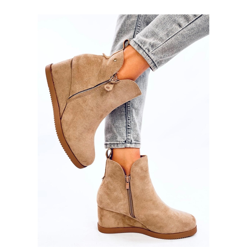 Paxten Khaki suede wedge ankle boots - Inello beige 1