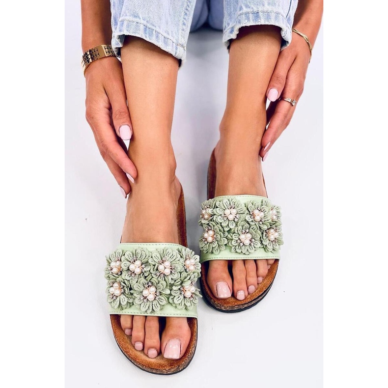 Sandal Cork flip-flops with flowers Emiles Green - Inello 1