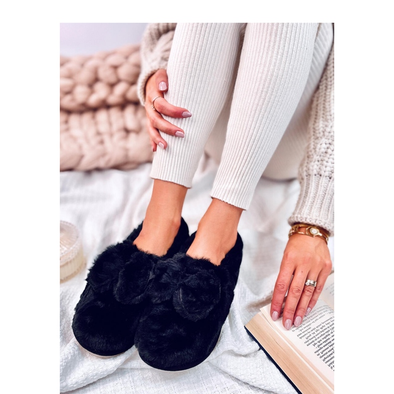 Fur slippers with a bow Emres Black - Inello 2