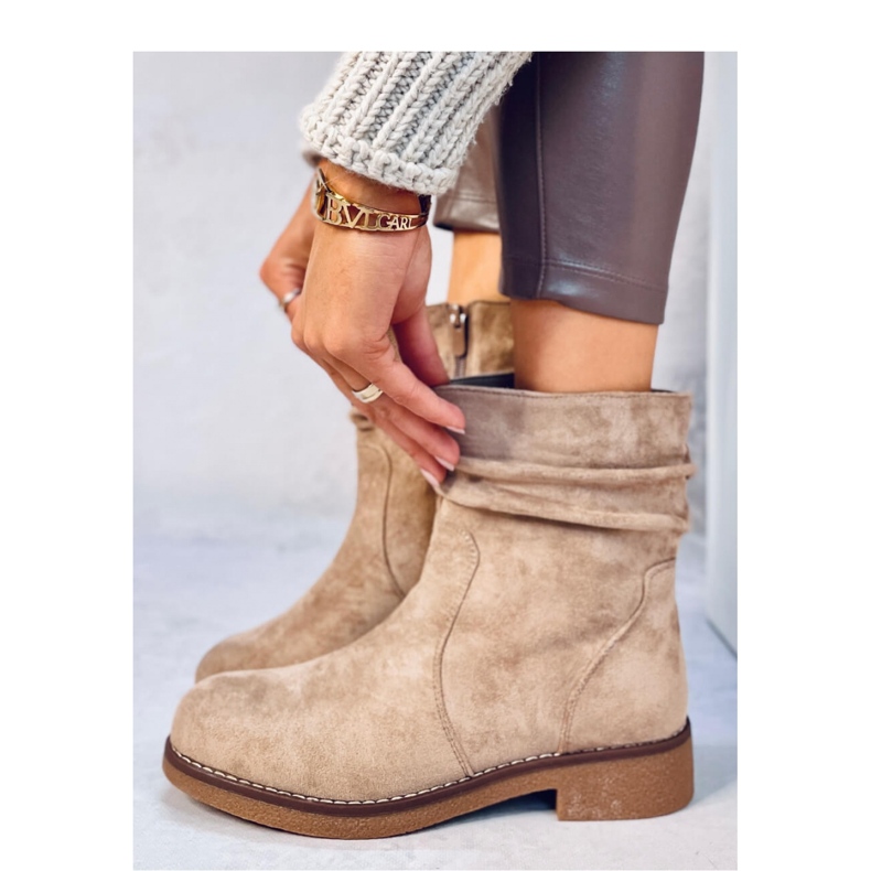 Bracy Khaki ruffled ankle boots - Inello beige 1
