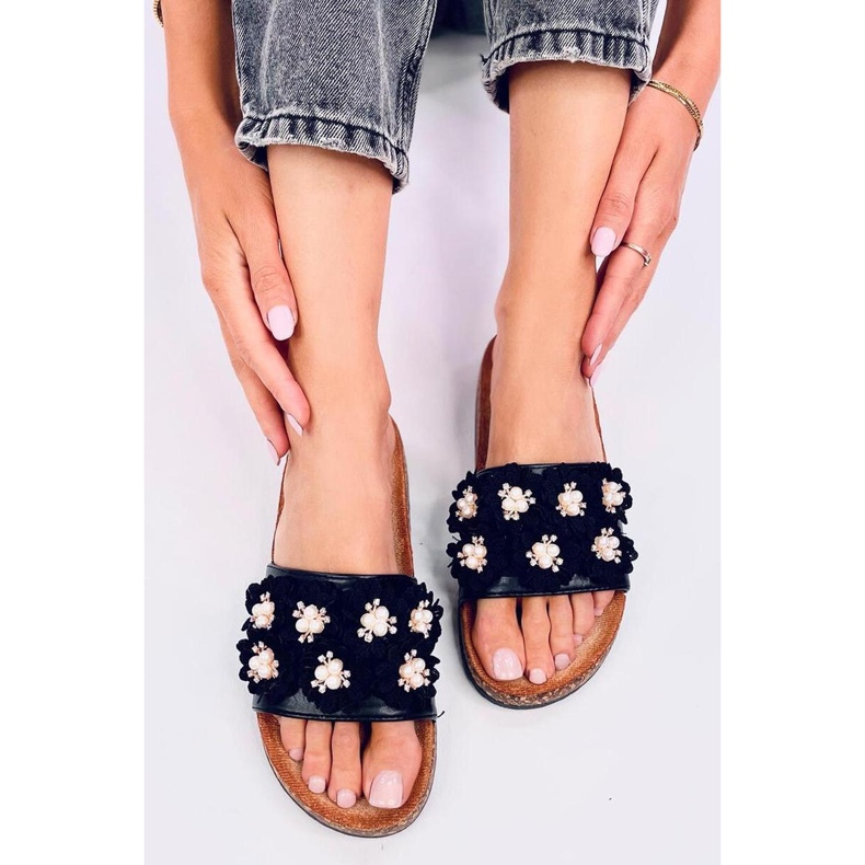 Sandal Cork flip-flops with flowers Emiles Black - Inello 1