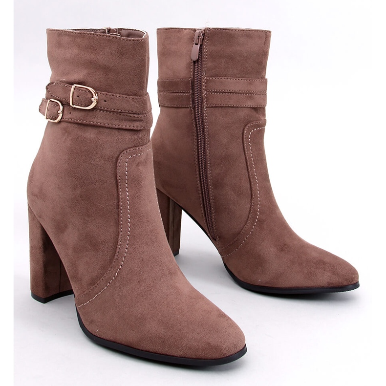 Dianes Khaki suede high-heeled ankle boots brown 1