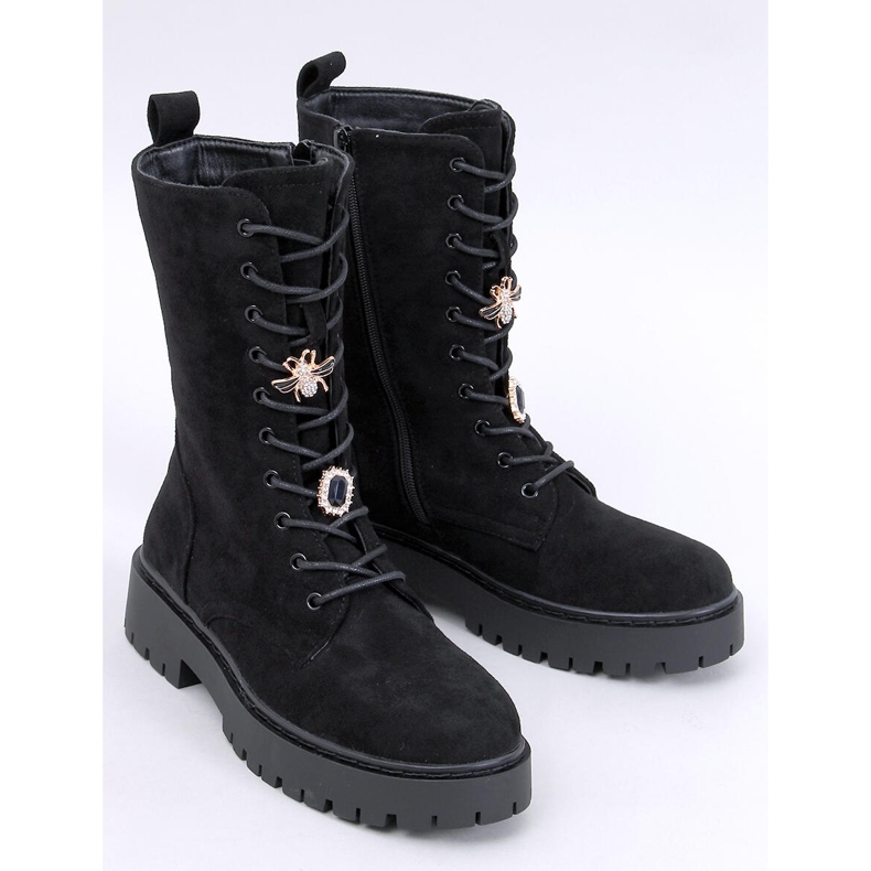 Centro Black lace-up boots with bow tie 1