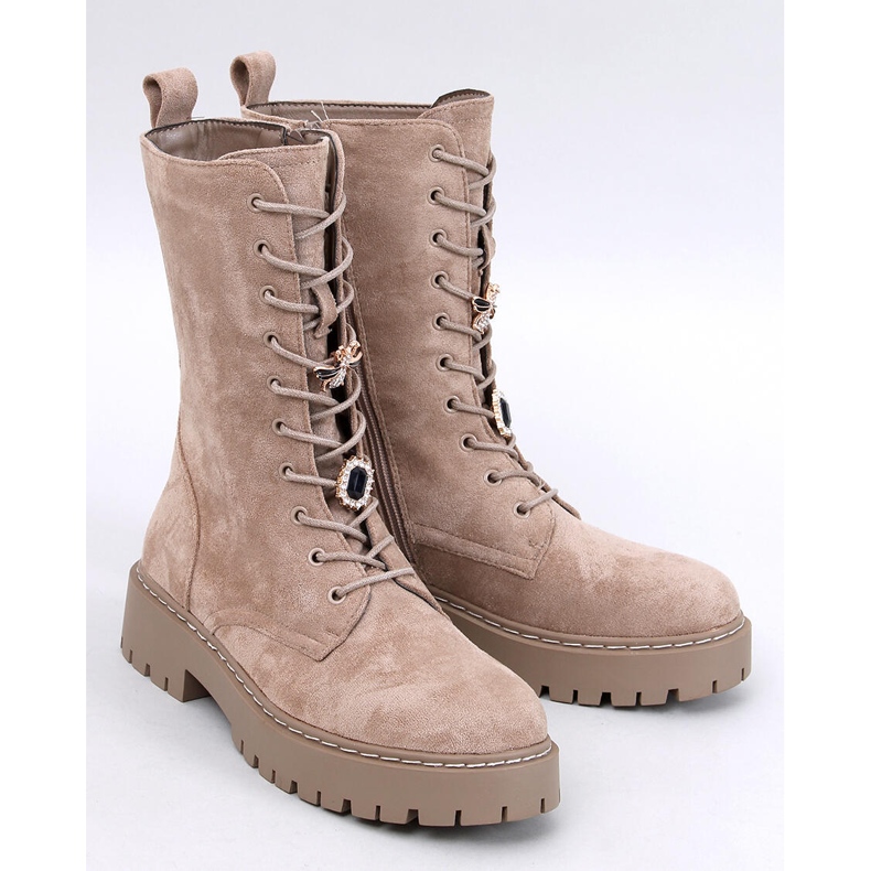 Centro Khakisuede lace-up boots with bow tie beige 1