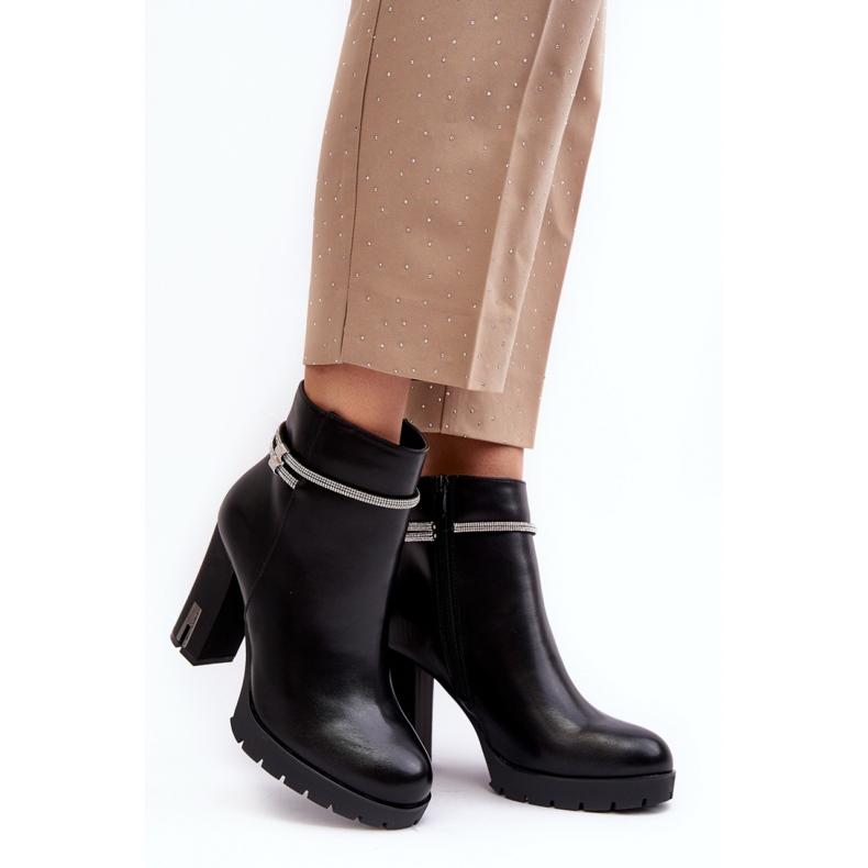 Women's high-heeled ankle boots with Black decoration 1