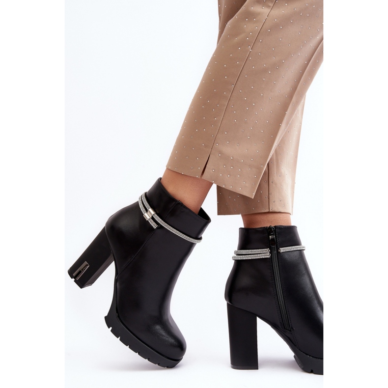 Women's high-heeled ankle boots with Black decoration 2
