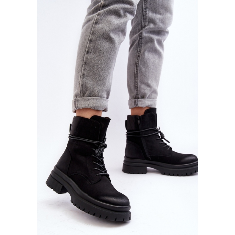 Black women's ankle boots with a thick sole 2