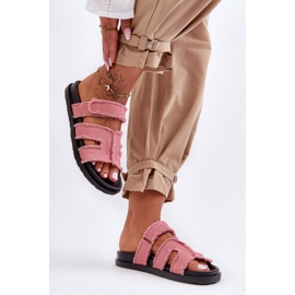 Classic women's slippers made of pink fabric 1