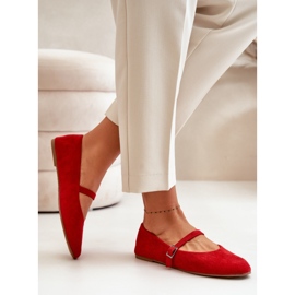 Women's red ballet flats with a belt 1