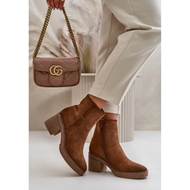 Brown women's ankle boots with a stable heel 1