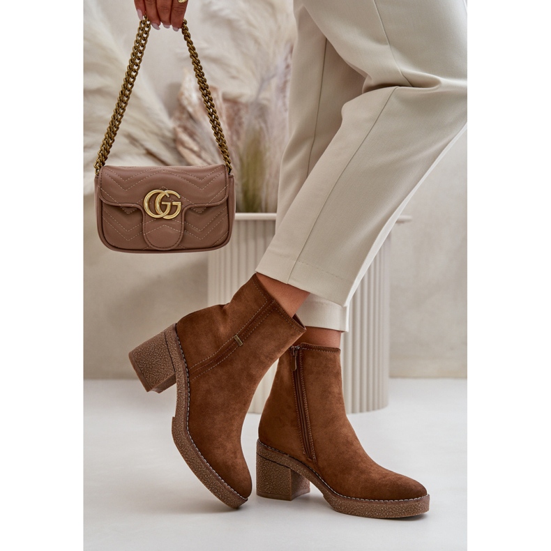 Brown women's ankle boots with a stable heel 1