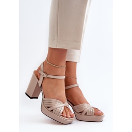 Elegant women's high-heeled sandals beige 1