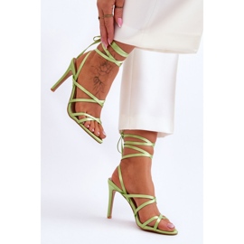 Green lace-up high-heeled sandals 1