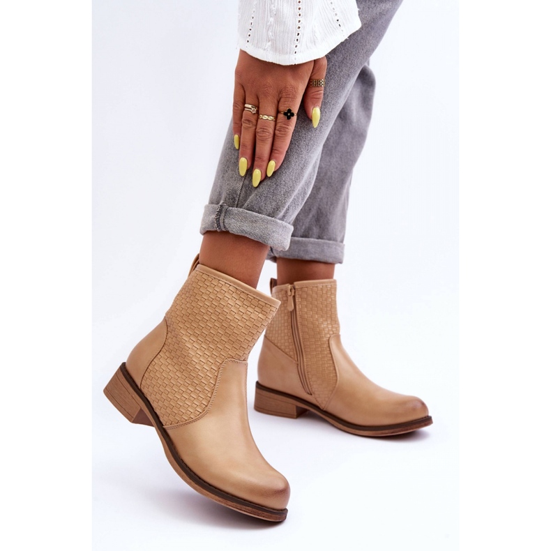 Ankle boots with a decorative upper beige 1