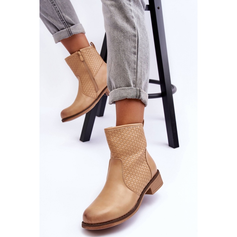 Ankle boots with a decorative upper beige 2