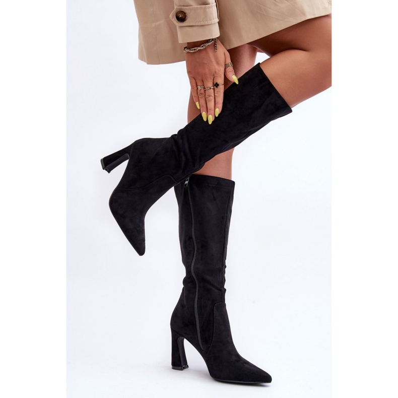 Black suede high heel boots 1