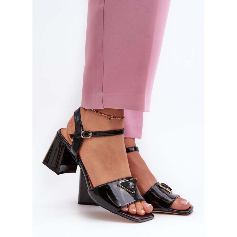 S.Barski Black patent heel sandals 1