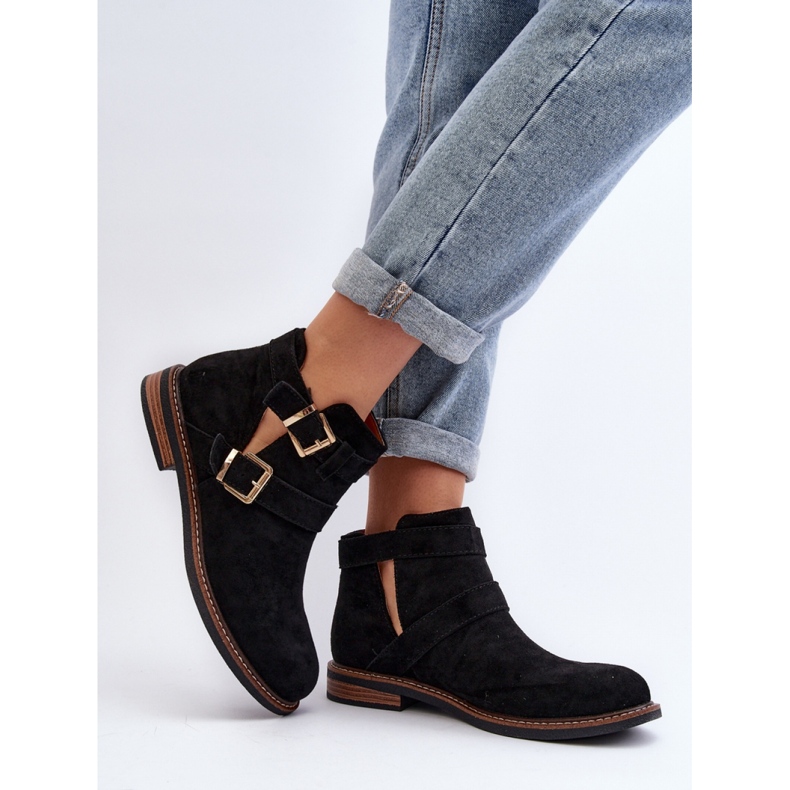 Women's ankle boots with decorative stripes Black 2