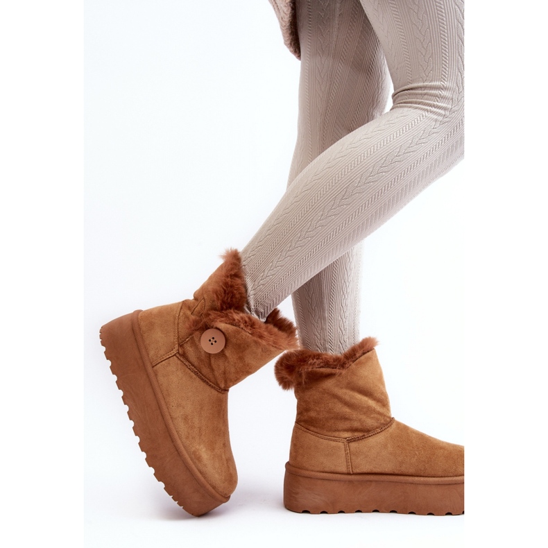 Women's snow boots with fur on the Camel platform brown 2