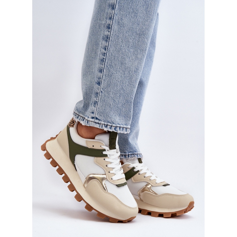 Women's sports shoes on the Beige/Green platform 1