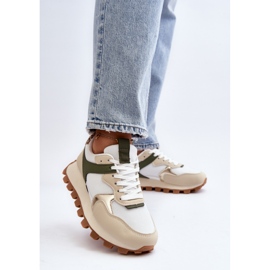 Women's sports shoes on the Beige/Green platform 2