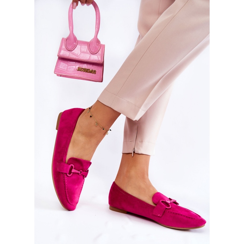 Women's suede moccasins with a Fuchsia decoration pink 1