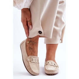 Women's beige suede moccasins 1