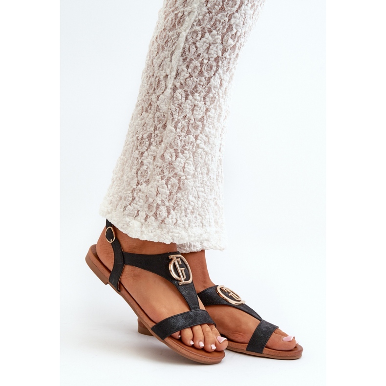 S.Barski Women's sandals with gold decoration Black 1