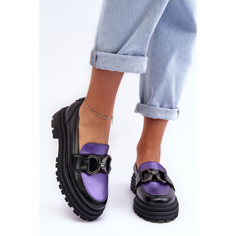 Women's loafers on a massive Black/Violet platform 1