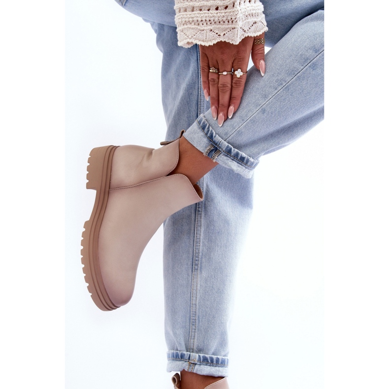 Beige women's platform ankle boots 2