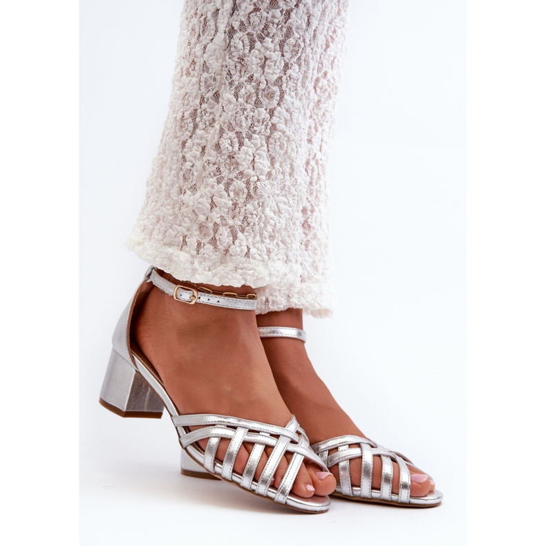 Silver women's low-heeled sandals grey 1