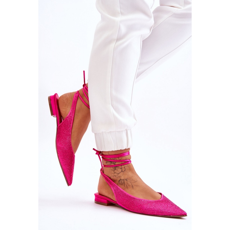 Tied ballet flats with fuchsia rhinestones pink 2