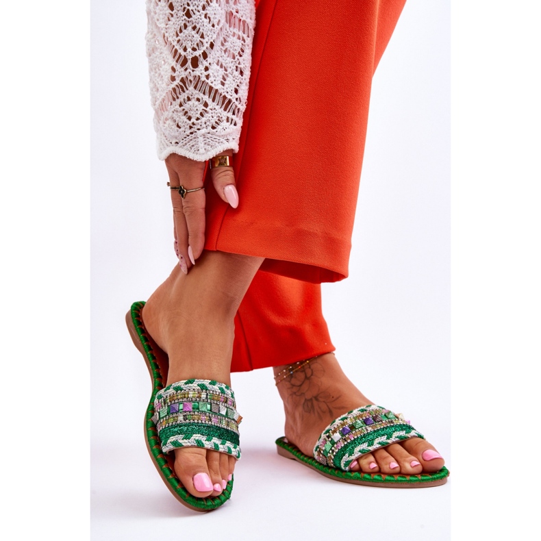 Green embellished flip-flops 1