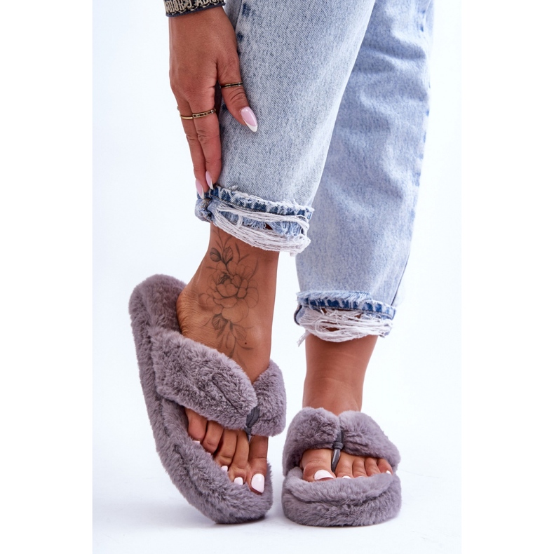 Women's Fur Flip-Flops Grey 1