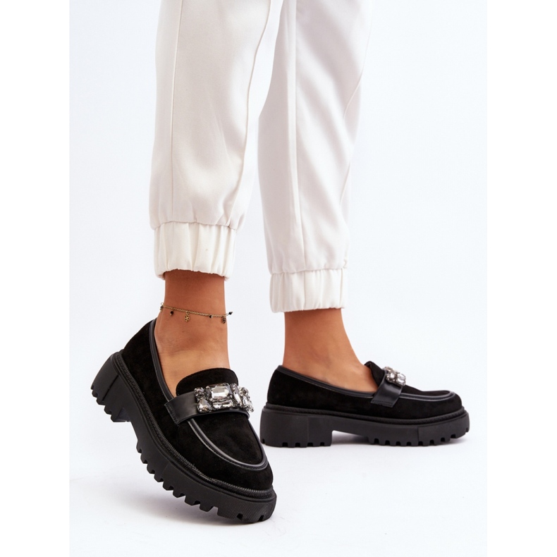 Women's moccasins with a decorative black strap 2