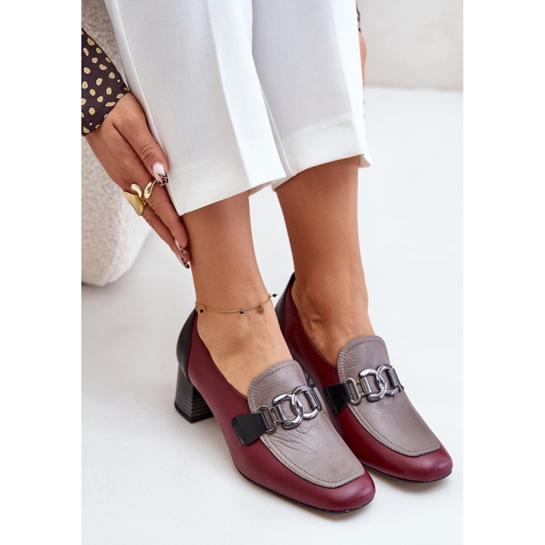 Women's pumps with Laura Messi Burgundy decoration red 1