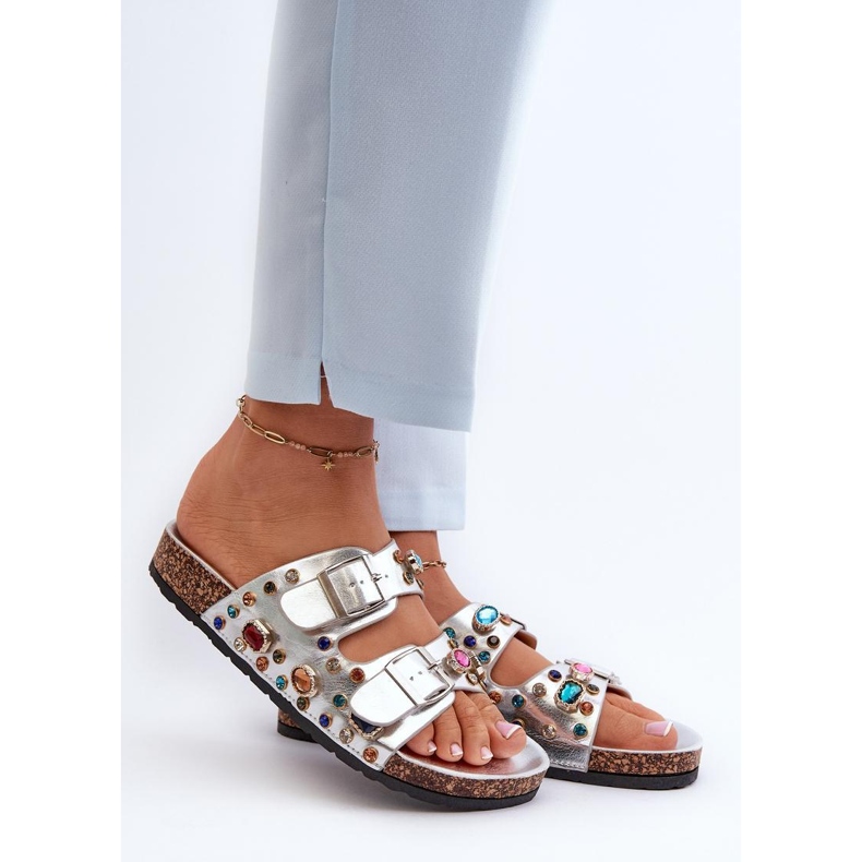 S.Barski Decorated Women's Flip Flops with Silver Buckles 1