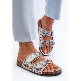 S.Barski Decorated Women's Flip Flops with Silver Buckles 2