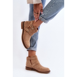 Beige women's ankle boots with decorative stripes 2