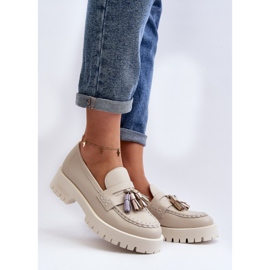 CheBello Elegant moccasins with fringes beige 1