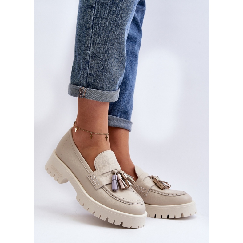 CheBello Elegant moccasins with fringes beige 1