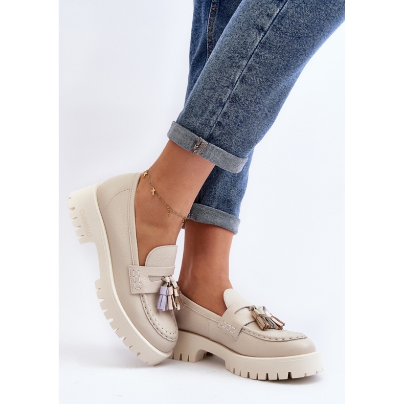 CheBello Elegant moccasins with fringes beige 2
