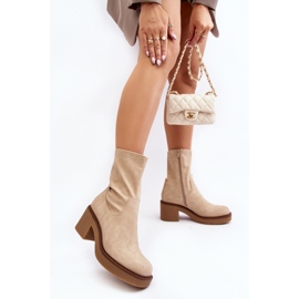 Beige women's ankle boots with massive heels 1
