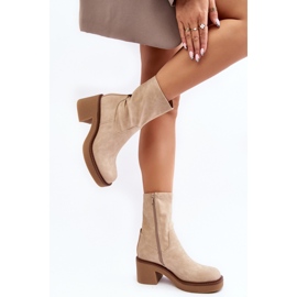 Beige women's ankle boots with massive heels 2