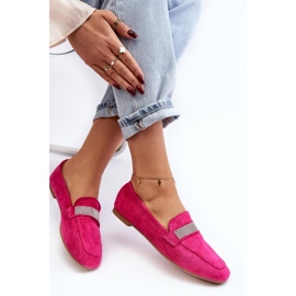 Women's moccasins with rhinestones Fuchsia pink 1
